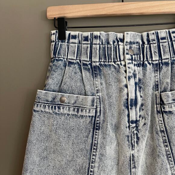 NWT SEA Betty Acid Wash Mini Skirt Size 2 Blue Denim High Waist Paperbag Chic - Picture 5 of 16